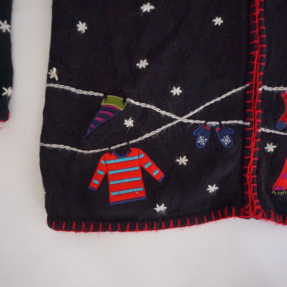 Vintage Coldwater Creek Navy Snowflake Cardigan Festive Holiday Mittens L - Picture 7 of 9
